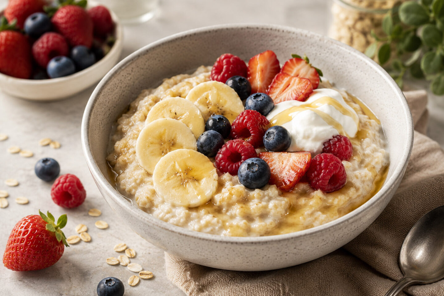 Lauf-Porridge mit Banane, Beeren und Joghurt