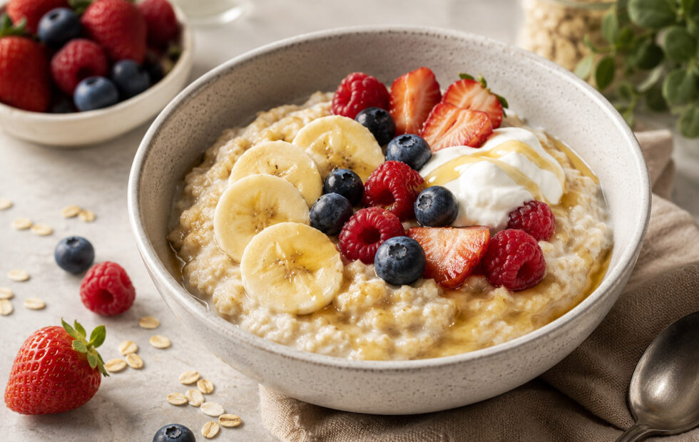 Lauf-Porridge mit Banane, Beeren und Joghurt